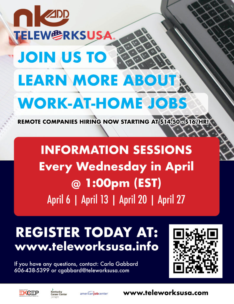 Come Learn about Work-at-Home Jobs at the Upcoming Information Sessions